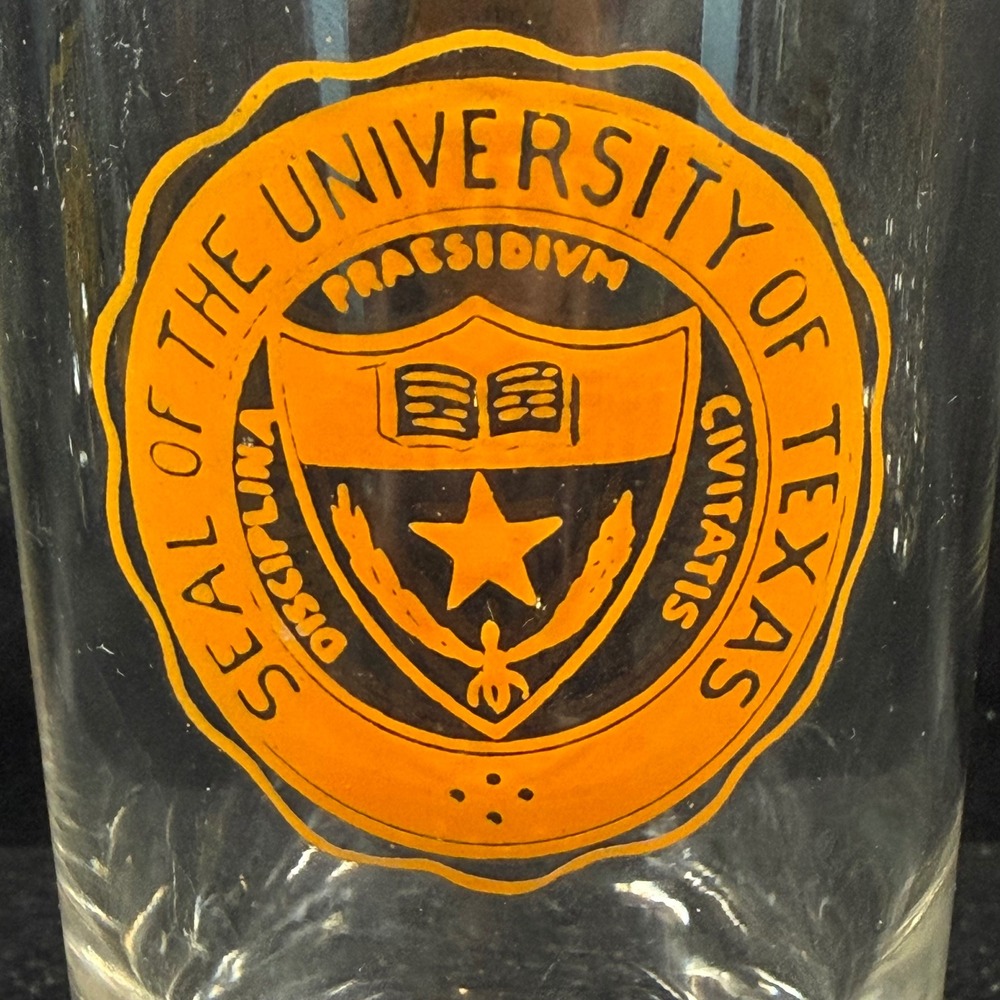 University of Texas UT Austin Seal Glass Tumbler Orange Gold Rim Vintage
